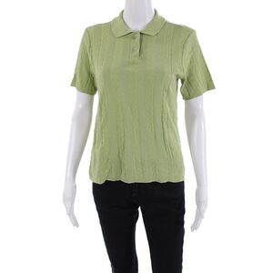John Patrick Women Basic Polo Green Collared Button Short Sleeve Size L
